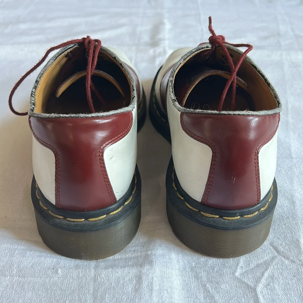 Dr. Martens | White and Burgundy Oxford Style Lace Up Shoes - Picture 7 of 16